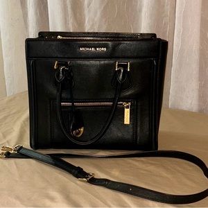 MICHAEL KORS Colette  Black Leather Satchel